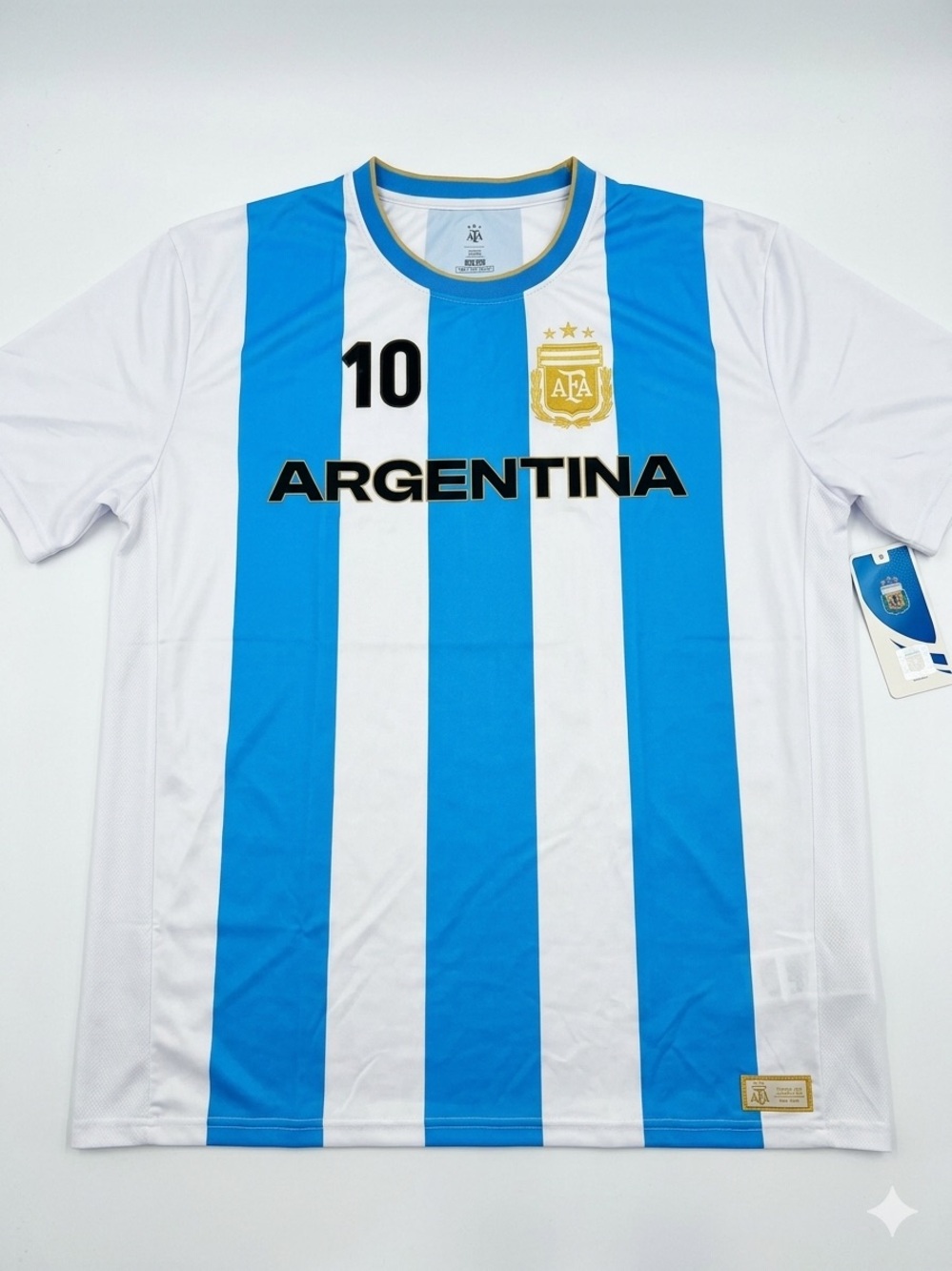 FA Blue and White Striped Soccer Jersey with Gold Trim